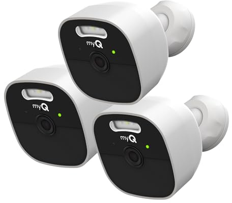 myQ Outdoor Battery Camera | 2K Camera, Color Night Vision, Spotlight, Motion Alerts, Live View with Two-Way Talk, Wireless, Weather-Resistant, Outdoor, White, 3 Pack