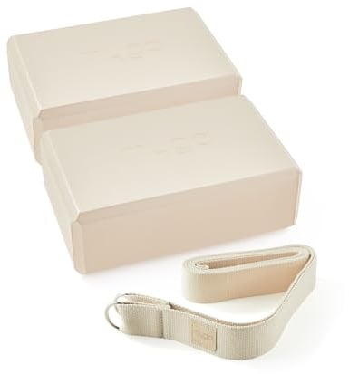 Myga Yoga Blocks & Strap Set - 2 High Density Foam Bricks and Metal D Ring Belt for Yoga, Pilates and Fitness - Support and Deepen Poses, Non-Slip and Lightweight for Home & Gym