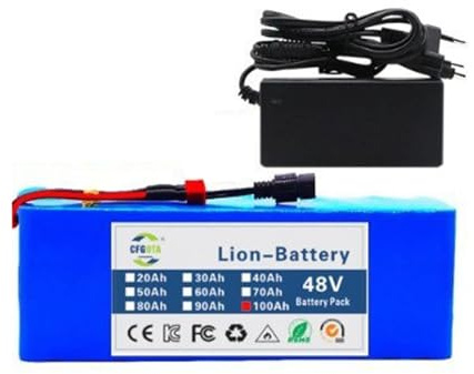 Batterie 48V Lithium ION,Batterie Haute Puissance,E-Bike Vélo électrique Carte de protection BMS Boîtier en PVC étanche pour Moteurs 250W 350W 500W 800W 1000W 48V 100Ah,XT60