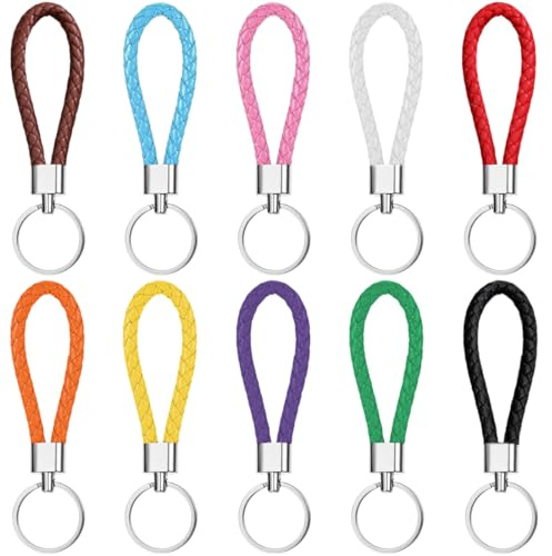 10 Pièces Porte-clés en Cuir, Porte-clés Pendentif de Voiture, Porte Clef Tressé pour Clés de Voiture, Hommes Femmes, Multicolore