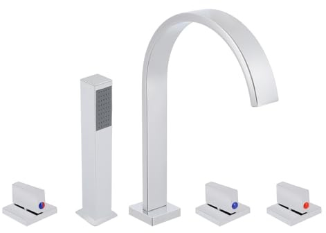 5 Loch Badewannenarmatur Wasserhahn, Handbrause Wannenrand Armatur Chrom Set mit mit Herausziehbarem Dusche Badezimme Handbrause für Bäder Häusern, Hotels, Pensionen, Wohnungen