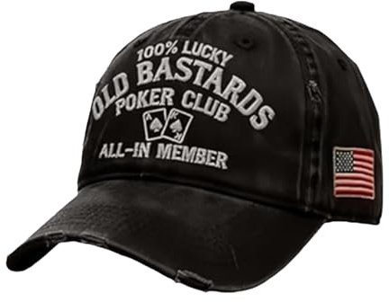 Old Bastards Poker Club-Hut, verstellbar, 3D, handbestickt, lustiger Hut, Baumwolle, Schwarz