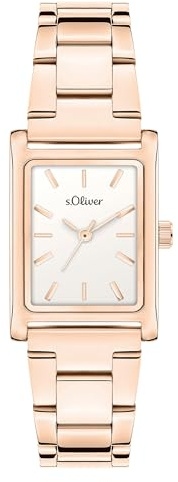 s.Oliver Damenuhr mit eckigem Gehäuse und Edelstahlband - 30 x 24 mm - analoge, rechteckige Armbanduhr mit Quarzwerk für Damen - 3 ATM wasserdicht - Geschenkidee
