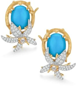 Daesar Ohrstecker Gold 585 Echtgold, Ohrringe Damen Blume mit 3ct Türkis und Diamant Hochzeit Ohrstecker Allergiefrei für Frauen