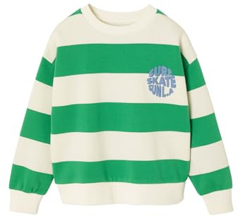 Vertbaudet Sweatshirt mit Streifen und Print Jungen, Recycling-Polyester pistaziengrün 116