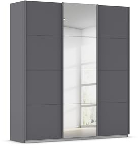 Rauch Möbel KULMBACH, Schwebetürenschrank, Grau metallic, Breite 203 cm | Kleiderschrank mit Schwebetüren, Schiebetüren, 3-türig, mit Spiegel, Zubehör Basic, für Schlafzimmer, Jugendzimmer, Garderobe