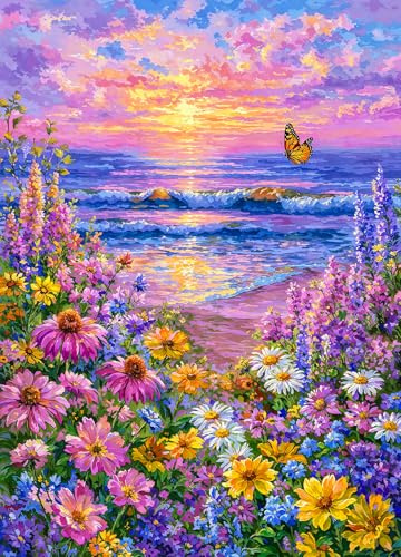 Sunset Beach 500 Piece Jigsaw Puzzles for Adults | Large Poster Included, Dust-Free, Finished Size 49×35cm, No Back Letters Hints, Family Indoor Activity