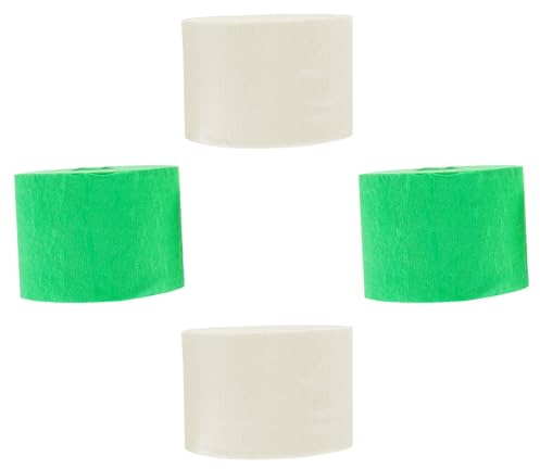 Hemobllo Crepe Paper Streamers 4 Rolls, Cream White and Grass Green Wrinkled Ribbons for Festival Decorations and Birthday or Wedding Backgrounds