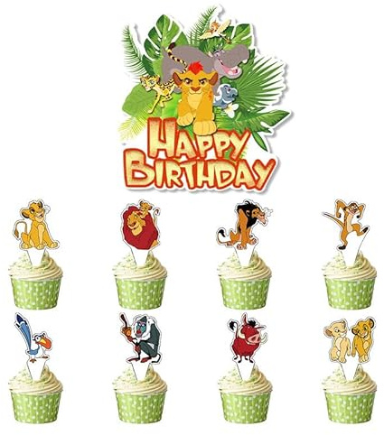 17Pcs Tortendekorationsset mit 16 Cupcake-Toppern und 1 Tortenfigur für Lion King- und Teenager-Geburtstagsfeiern Mädchen/Junge