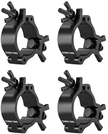 4PCS Truss Clamp Stage Lights Clamp,48-52mm Heavy Duty Mounting Hook,Aluminum Alloy O Clamp Fit for OD Tubes Half Coupler Load Bear 100KG,for Stage Light Moving Head Disco Par Light Spotlight Hooks