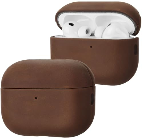 Anlinser Cover per AirPods Pro 3 in Pelle, Marrone Scuro | Custodia in Vera Pelle Progettata per la Ricarica Wireless, Cover Protettiva Antiurto Realizzata a Mano