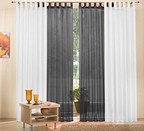 Gardinen Set, 2 x Schlaufenschal Voile, transparent, 245x140, Weiß, 2 x Schlaufenschal Voile, transparent, 245x140, Schwarz, 6100061000