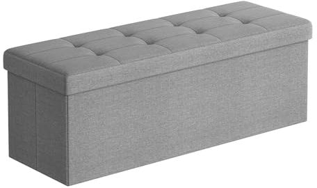 SONGMICS Sitzhocker mit Stauraum, klappbare Sitzbank, 38 x 110 x 38 cm Fußbank, Aufbewahrungsbox, bis 300 kg belastbar, für Wohnzimmer Schlafzimmer Flur, aschgrau LSF77G