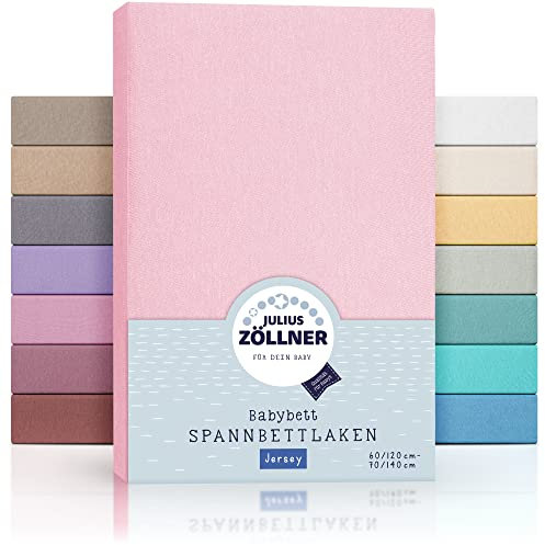 Julius Zöllner Jersey Spannbettlaken für Baby- & Kinderbett, 100% Jersey-Baumwolle, OEKO-TEX Standard 100 zertifiziert, Größe: 60x120cm / 70x140cm, 2er Pack, rosa