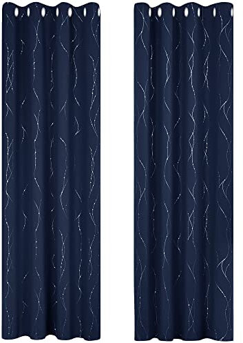 Deconovo Blickdichte Gardinen Verdunkelungsvorhänge mit Ösen Thermogardinen Kinderzimmer für Junge, 245x140 cm(HöhexBreite), Dunkelblau, 2er Set
