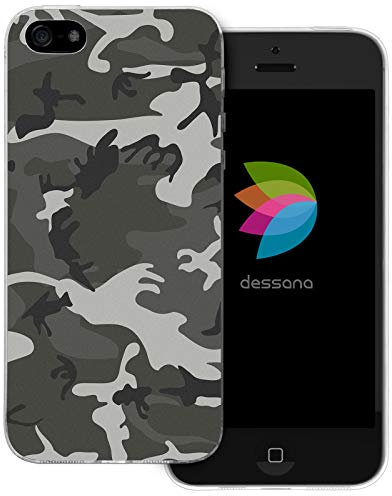 dessana Camouflage transparente Schutzhülle Handy Case Cover Tasche passend für Apple iPhone 5/5S/SE Militär Grau