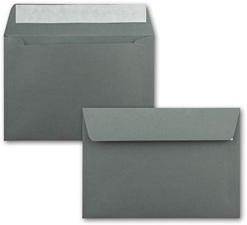 50x Briefumschläge Anthrazit DIN C6 Format 11,4 x 16,2 cm - Haftklebung - Kuverts ohne Fenster - Weihnachten, Grußkarten & Einladungen - Für A6 & A4 Papier