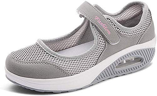 Moda Mujeres Tejida Cómodos Zapatos para Caminar Zapatillas De Deporte Talla 35-42 Zapatos Respirado Ligero Malla Mujeres Deporte Running Zapatillas Sacudir Casual Zapatos Height-Increasing Sneaker