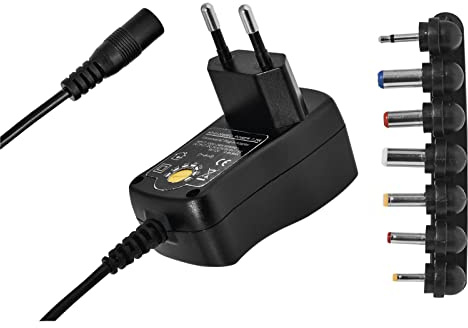 EMOS Universal-Ladegerät 600 mA, AC/DC Adapter, Netzteil mit 7 abnehmbaren Steckern, AC: 100–240 V, DC: 7 Spannungsvarianten 3-12 V, 1,5m Kabel-Länge
