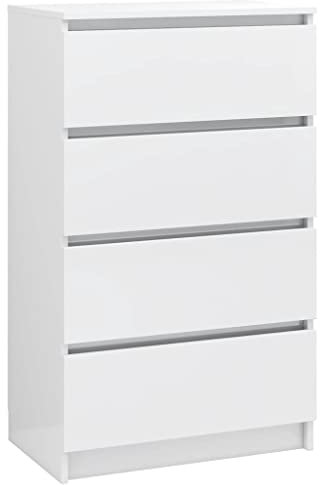 vidaXL Sideboard, Kommode mit viel Stauraum, Schrank mit 4 Schubladen, Schubladenschrank Anrichte für Wohnzimmer, Modern, Hochglanz-Weiß 60x35x98,5cm Holzwerkstoff