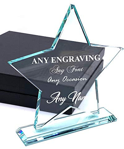 ukgiftstoreonline Large Jade Glass Personalised Star Trophy Any Engraving