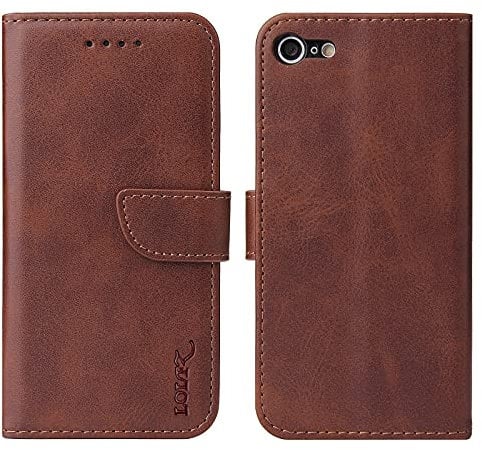 LOLFZ Wallet Case for iPhone 6/6S - Brown PU Leather & TPU Flip Case with Kickstand, Card Slots & Shockproof Inner Shell