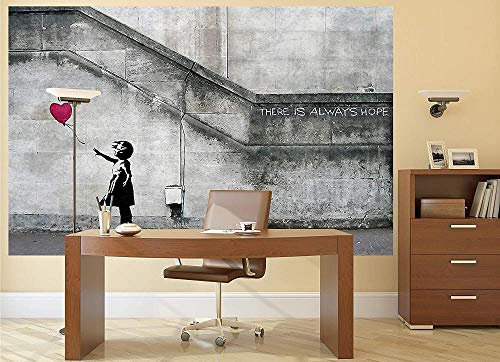 Wandbild - Banksy Art Balloon Girl - Wanddekoration Es gibt Immer Hoffnung Banksy Mädchen mit Ballon Banksy Street Style Schablone Wallpaper 350cmx256cm (137.8x100.8inch)
