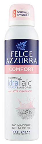 Felce Azzurra - Deodorant Comfort Spray mit feuchtigkeitsspendender Milch, IdraTalc-Formel, Wirksamkeit 48 Stunden, hinterlässt keine Flecken - 150 ml