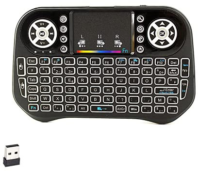 Ovegna i12 : Mini Clavier sans Fil AZERTY, 2.4Ghz, Touchpad, Batterie Rechargeable, Rétro-éclairage, 7 Couleurs, pour Smart TV, PC, Mini PC, Mac, Raspberry PI 2/3/4, Laptop et Android Box