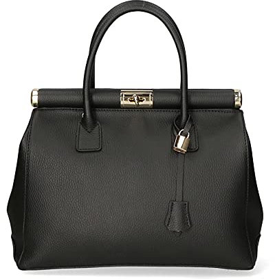 Chicca Borse Borsa top handle donna borsa a mano in pelle dollaro borsa media italiana - Nero