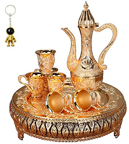 Türkisches Kaffee-Teekannen-Set, antikes Metall-Teekanne und Tassen-Set für einen, goldener Wein-Dekanter für Zuhause, Tee, Tischdekoration, Hochzeitsgeschenk
