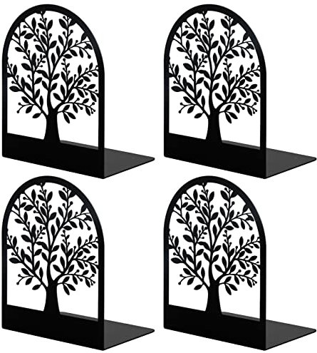 Bookends, Book Ends, Metal Bookend, Tree of Life bookend, Bookends for Shelves, Home Decorative Bookends for Heavy Books, Black Non-Skid Book Stopper, 7 x 5.5 x 3.5 (1 Pair/2 Pieces, Large)