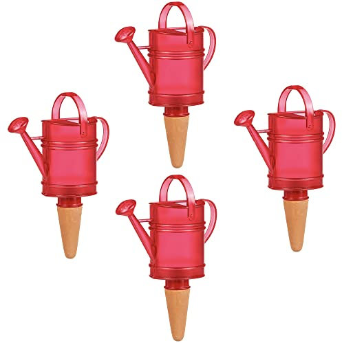 Scheurich Wasserspender Nelly | 4X Rot | 110 ml Füllmenge | Bewässerungskugel klein mit Ton Fuß | Wasserspender Pflanzen und Blumen Terrakotta Stiel