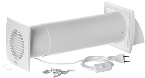 Steinberg14 Unite de VMC Décentralisée 125 mm - Blanc Récupérateur de Chaleur avec Câble et Cordon de Serrage - Kit VMC Double Flux - Répartiteur d'air - Système de Ventilation Murale