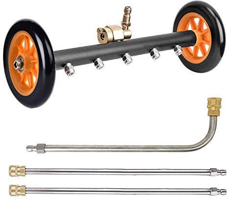 Water Broom for Pressure Washer, Dual-Function Undercarriage Cleaner 18 Inch Underbody Car Wash Water Broom 5 Pressure Washer Nozzles with 3 Pieces Extension Wand 4000 PSI (18 in-Orange)