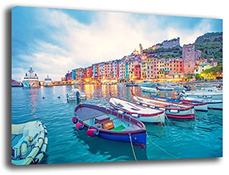 Quadro Moderno soggiorno MARE LIGURIA PAESAGGIO Quadri moderni da Parete XXL grande Stampa su tela Canvas Decorazione Murale muro Arredo Camera da letto Cucina (70x100 cm, Liguria)