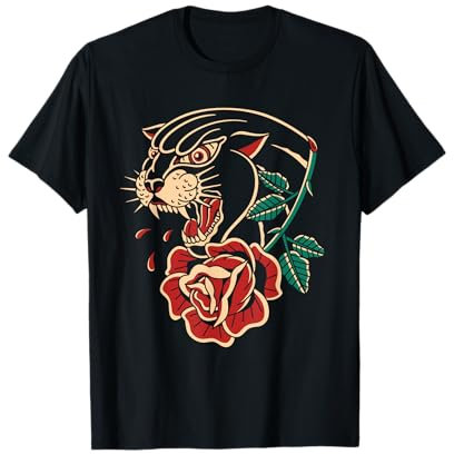 Panther Rose Traditionelle amerikanische Tattoo-Tinte Old School T-Shirt