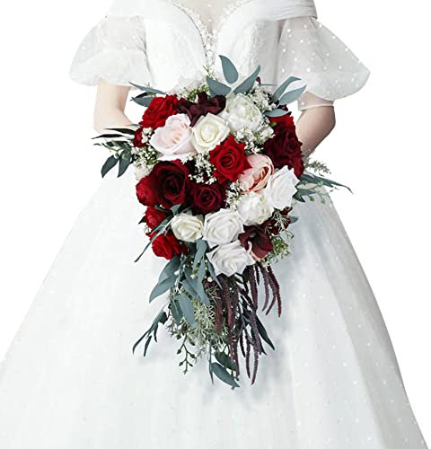 LICHENGTAI Brautstrauß Romantische Hochzeit Hochzeitsstrauß Vintage Wasserfall Stil Brautstrauß Künstliche Hand Prom Rosenblumen Blumenbündel DIY Partydekoration