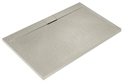 Ideal Standard - Ultra Flat S i.life, Piatto doccia rettangolare 170x80 in resina, Piletta di scarico lato lungo, Finitura opaca effetto pietra, Sabbia
