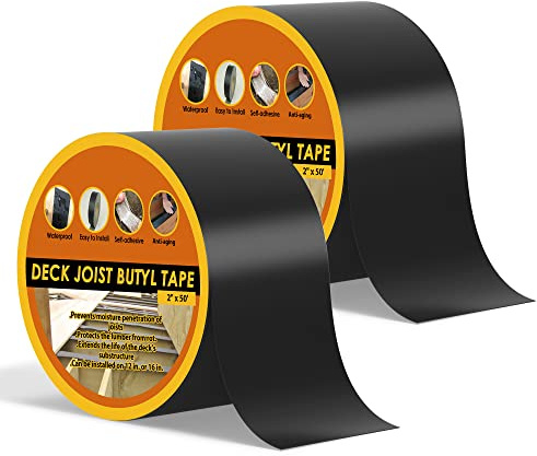 JOAPRIL 4 x 50' Deck Joist Tape, 2 Pack Waterproof Seal Butyl Deck Tape, Weather Resistance Self-Adhesive Flashing Tape for Wood Joists and Beams
