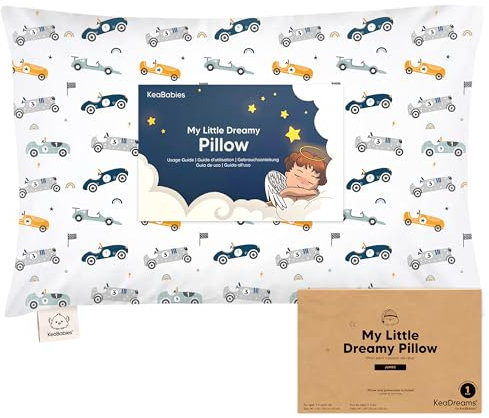 KeaBabies Kinderkissen mit Kissenbezug – 51X35cm Kinderkissen ab 2 Jahren, Waschbares Kinderkissen, Weiches Bio-Kinderkissen, Kinderkissen zum Schlafen, Großes Kinderkissen (Racecars)