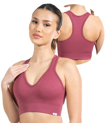 SMILODOX Sport BH Damen Amaze Pro - Blickdicht rutschfest Sport Bra - Seamless Gerippter Stoff Crop Top - Atmungsaktive Yoga Tank Top für Fitness & Gym