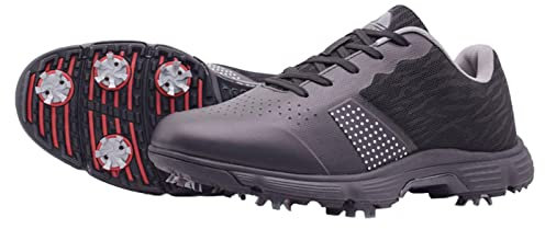 TECDOTO Herren Golfschuhe mit Spikes wasserdichte Sneakers aus Leder Mit Breiter Passform Golfsport-Trainingsschuhe in Großen Größen,Black-49EU