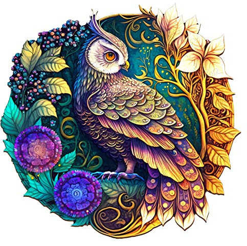 Blumuze Holzpuzzle Erwachsene, Yin Yang Eule 3 Holzpuzzle Einzigartige Tierform Puzzleteile, Puzzle aus Tierteilen, Puzzle Holz Erwachsene mit Geschenkbox aus Holz 300 Stück(L-13.8 * 13.8in)