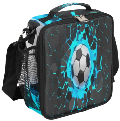 Lonchera de fútbol con impresión 3D, lonchera deportiva, bolsa de almuerzo aislada, bolsa térmica con correa de hombro ajustable extraíble para mujeres y hombres, oficina, picnic