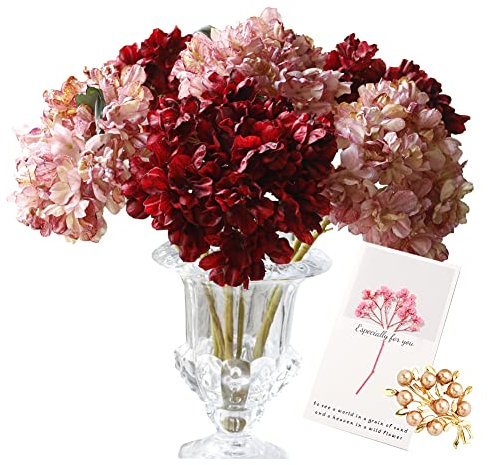 OuLi Store® 6PCS Künstliche Hortensie, die allmählich den Seidenstamm 6.3 Zoll Hortensienkopf ändert, abnehmbar, verwendet für Haus-, Hotel- und Partydekoration,Rot+Lila