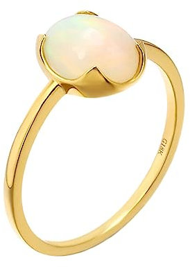 AMDXD Au750 Gelbgold Ring für Damen, Solitärring Solitärring mit Opal Bunt Oval, 18K Gold Eheringe Trauringe Freundschaftsringe Echte Goldschmuck, Gold, Gr.60