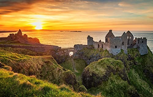 Puzzle 1000 Teile Irland Dunluce Castle Ruiniert Den Sonnenuntergang 75 * 50Cm