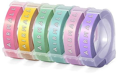 Airmall 6 Rollen Kompatibel mit Dymo Omega Etikettenband 9mm für Dymo Junior Etikettenband für Omega Junior Memoking E975 Prägegerät, Helle Farbe 3D-Prägegerät Band