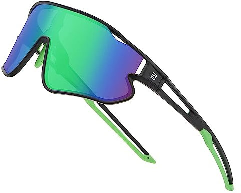 DUCO Kids Sunglasses Polarized UV Protection 400 - Kids Sports Sunglasses Boys & Girls with Lightweight TR90 Frame - Youth Baseball and Cycling Sun Glasses Black Frame Green Temple Colorful Lens DK268